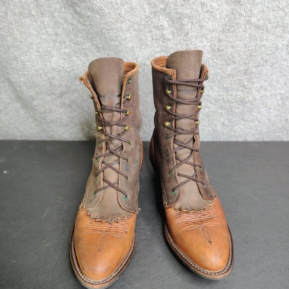 Vintage Abilene Boots Brown Leather Kiltie Packer Embroidered Aztec Size 5.5 - Picture 4 of 14